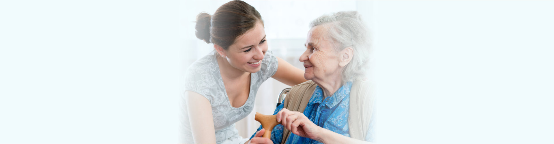 Young lady help old woman